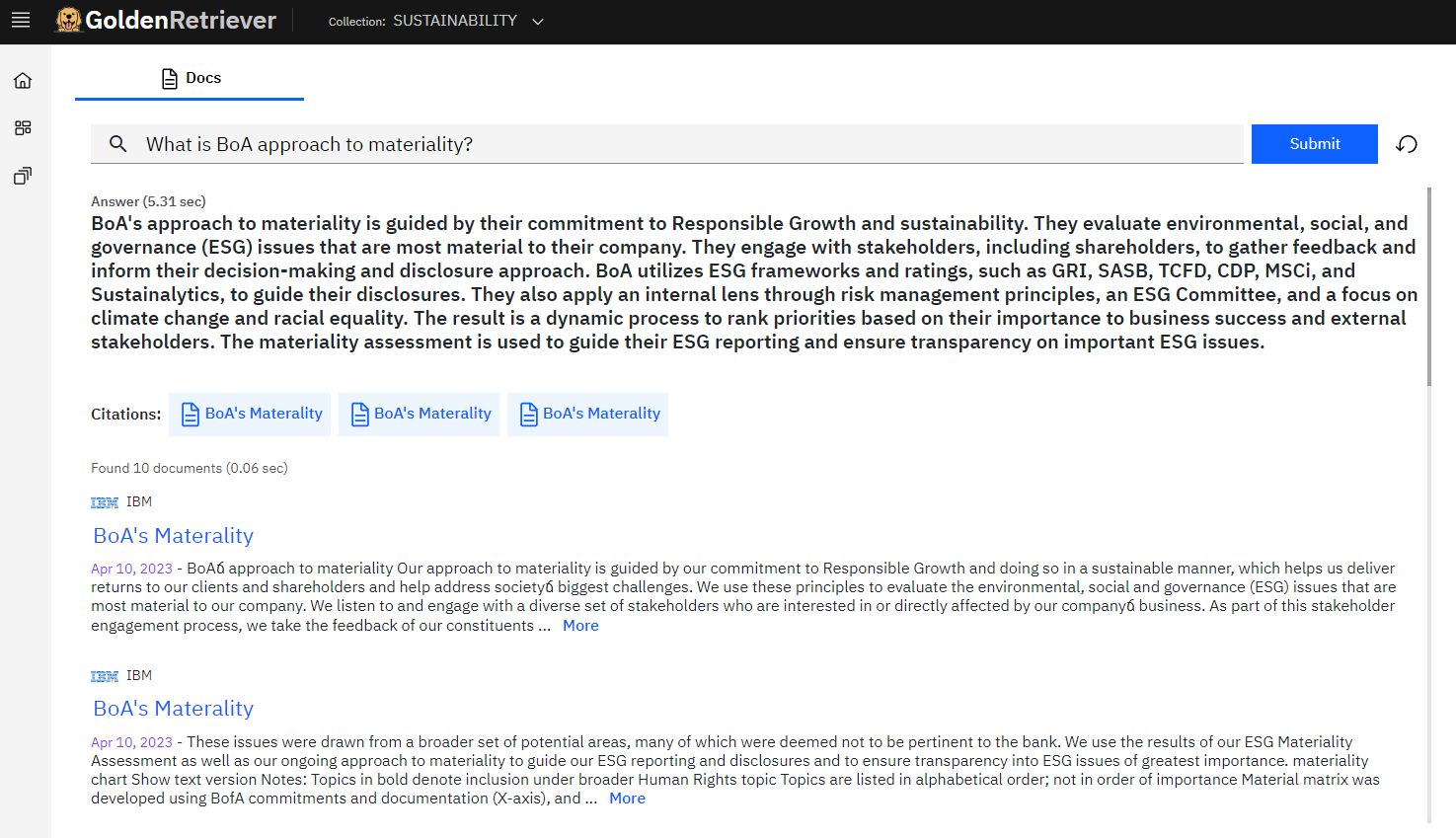 Golden Retriever answers with references snapshot